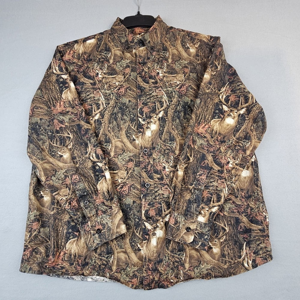 Legacy Falls Outfitters Shirt Men Large L Deer Camo Hunting Buck Print Camp